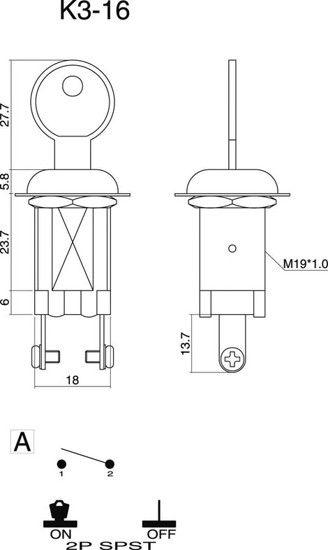 Kulcsos kapcsoló, Tru Components 10 A 24 V/DC 2. kép