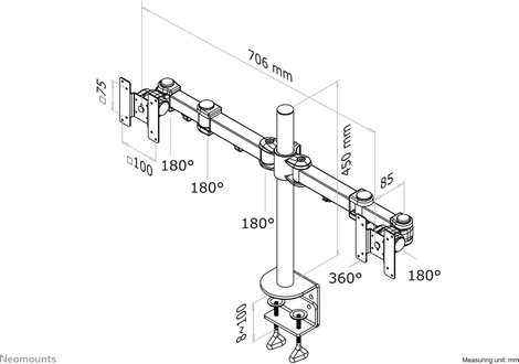 2 részes Monitor asztali tartó 25,4 cm (10) - 68,6 cm (27) Dönthető + forgatható, Forgatható NewStar 7. kép