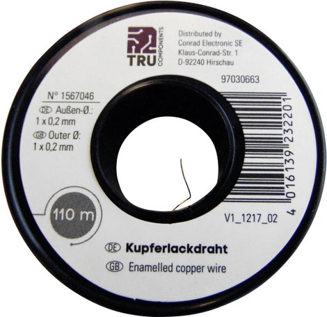 Lakkozott rézhuzal, 35 m, külső Ø 0,4 mm, Tru Components