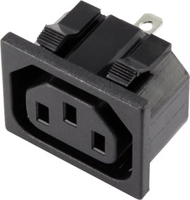 Tápcsatlakozó, műszercsatlakozó C13 alj, beépíthető, függőleges, 2 + PE 15 A, fekete, TRU COMPONENTS