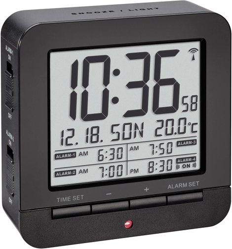 Rádiójel vezérelt digitális ébresztőóra, fekete, TFA 60.2536.01