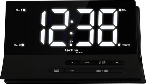 Rádiójel vezérelt digitális ébresztőóra, fekete, Techno Line WT 482