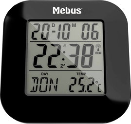 Rádiójel vezérelt digitális ébresztőóra, fekete, Mebus 51510