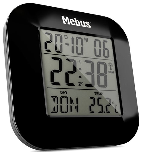 Rádiójel vezérelt digitális ébresztőóra, fekete, Mebus 51510 2. kép