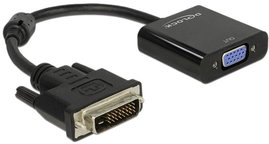 DVI - VGA átalakító adapter, 1x DVI aljzat 24+1 pól. - 1x VGA aljzat, fekete, Delock