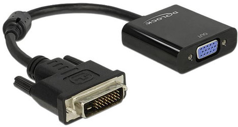 DVI - VGA átalakító adapter, 1x DVI aljzat 24+1 pól. - 1x VGA aljzat, fekete, Delock