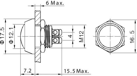 Nyomógomb 2A/48V 12 mm, Tru Components, zöld, GQ12B-A 2. kép
