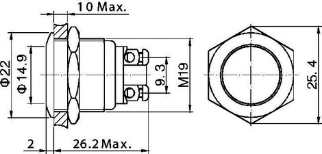 Nyomógomb 19 mm, rozsdamentes, Tru Components GQ19F-S 2A/48V 3. kép