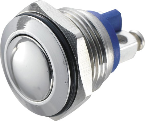 Nyomógomb 16 mm, rozsdamentes, Tru Components GQ16B-S 2A/48V