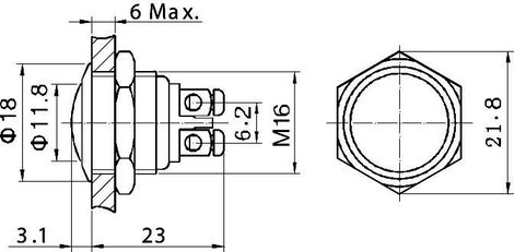 Nyomógomb 16 mm, rozsdamentes, Tru Components GQ16B-S 2A/48V 3. kép
