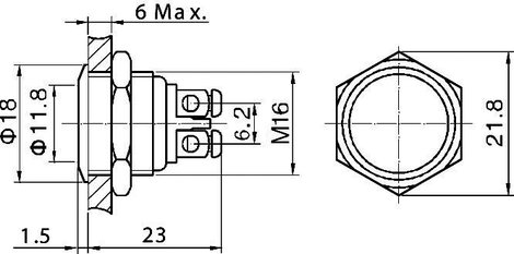 Nyomógomb 16 mm, rozsdamentes, Tru Components GQ16F-S 2A/48V 3. kép