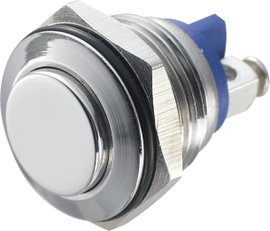 Nyomógomb 16 mm, rozsdamentes, Tru Components GQ16H-S 2A/48V