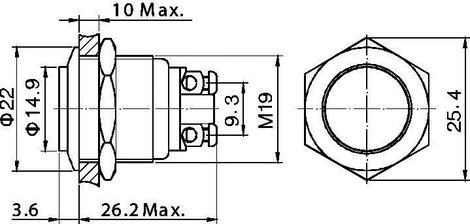 Nyomógomb 19 mm, rozsdamentes, Tru Components GQ19H-S 2A/48V 2. kép