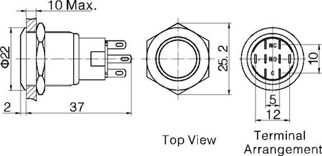 Vandálbiztos nyomógomb 250 V/AC 5 A 1x Be/(Be) kék, TRU Components LAS1-AGQ-11E, BL IP67 6. kép