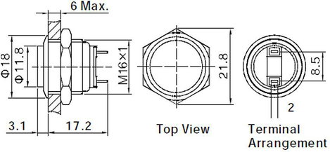 Vandálbiztos nyomógomb 16 mm, 2A/48VDC, nikkel, Tru Components 701829 3. kép
