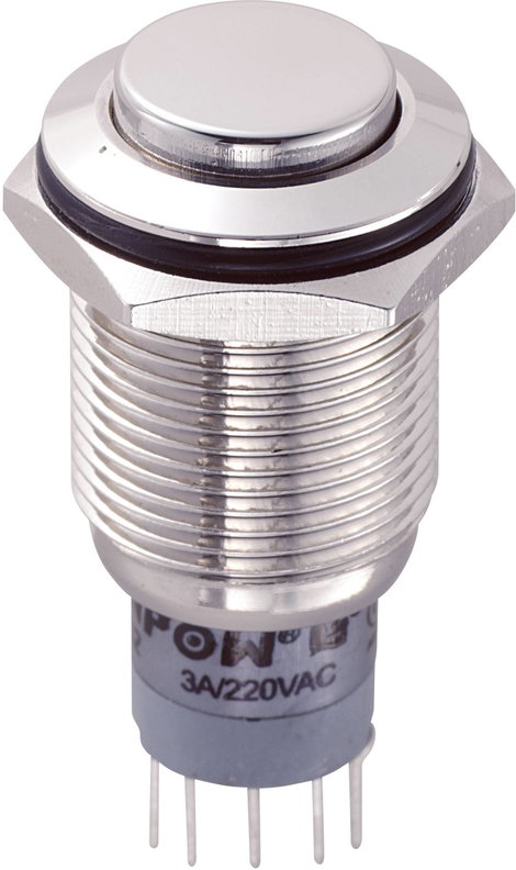 Vandálbiztos nyomógomb 16 mm, 3A/250VAC, nikkel, Tru Components 701932
