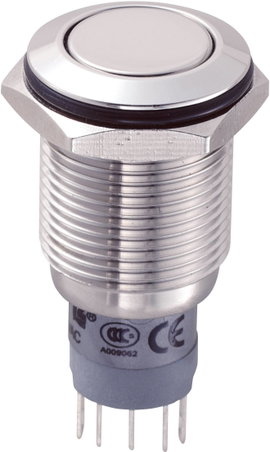 Vandálbiztos nyomógomb, 16 mm, 250V/AC, 3A, LAS2GQF-11/S/P