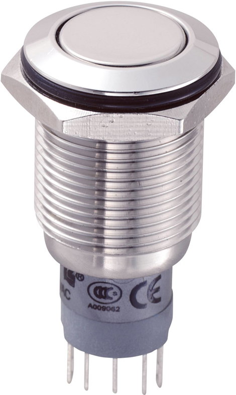 Vandálbiztos nyomógomb, 16 mm, 250V/AC, 3A, LAS2GQF-11/S/P