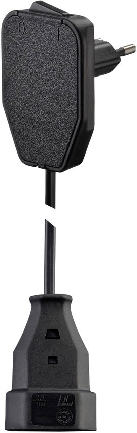 Lapos euró dugós hálózati hosszabbítókábel, 0,8 m, fekete, H03VVH2-F 2X 0,75 mm², NVB 104576