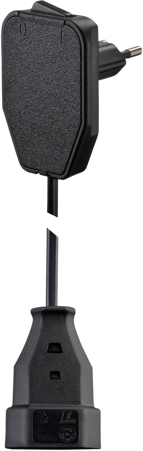 Lapos euró dugós hálózati hosszabbítókábel, 0,8 m, fekete, H03VVH2-F 2X 0,75 mm², NVB 104576