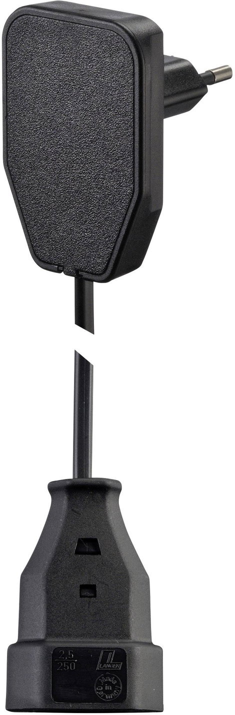 Lapos dugós hálózati hosszabbítókábel, 0,8 m, fekete, H03VVH2-F 2X 0,75 mm², NVB 104569