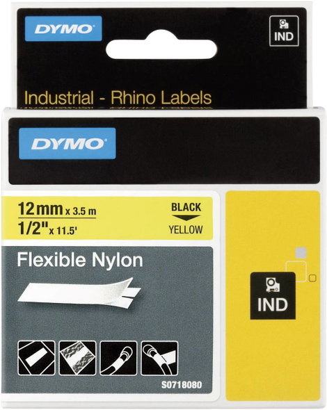 Feliratozó szalag DYMO 18490 Szalagszín: Sárga Szövegszín:Fekete 12 mm 3.5 m 2. kép