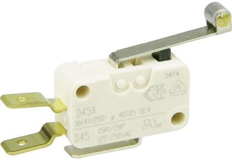 Cherry miniatűr karos mikrokapcsoló, 250V/AC, 1 váltó, csúszósarus, D459-V3RD