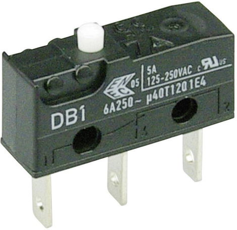Cherry szubminiatűr mikrokapcsoló, 250V/AC, 1 váltó, csúszósarus, DB1C-B1AA