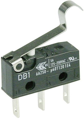 Cherry szubminiatűr mikrokapcsoló, 250V/AC, 1 váltó, csúszósarus, DB1C-B1SC