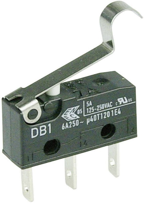 Cherry szubminiatűr mikrokapcsoló, 250V/AC, 1 váltó, csúszósarus, DB1C-B1SC