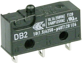 Cherry szubminiatűr karos mikrokapcsoló, 250V/AC, 1 váltó, forrasztós, DB2C-A1AA
