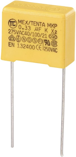 MKP-X2 zavarszűrő kondenzátor, radiális 0,33 µF 275 V/AC 10 % RM 15 mm 18 x 8,5 x 14,5 mm TRU COMPON