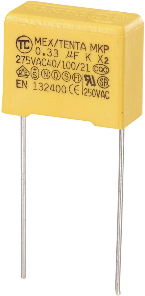 MKP-X2 zavarszűrő kondenzátor, radiális 0,33 µF 275 V/AC 10 % RM 15 mm 18 x 8,5 x 14,5 mm TRU COMPON