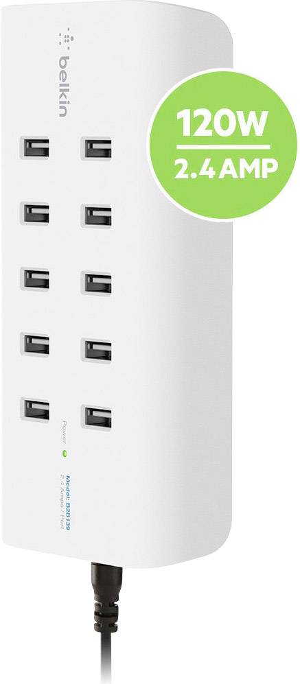 USB töltőállomás, 10 USB aljzat, max. 2400 mA, Belkin RockStar B2B139vf 3. kép