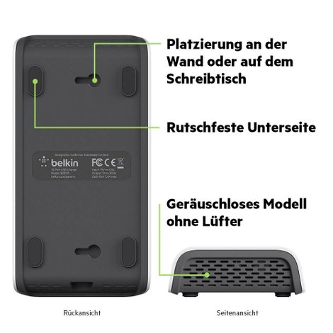 USB töltőállomás, 10 USB aljzat, max. 2400 mA, Belkin RockStar B2B139vf 5. kép