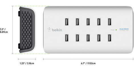 USB töltőállomás, 10 USB aljzat, max. 2400 mA, Belkin RockStar B2B139vf 6. kép