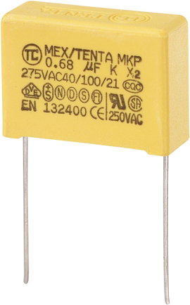 MKP-X2 zavarszűrő kondenzátor, radiális 0,68 µF 275 V/AC 10 % RM 22,5 mm 26,5 x 10 x 19 mm TRU COMPO