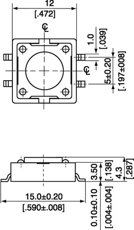 SMD nyomógomb 12x12 mm 4.3mm