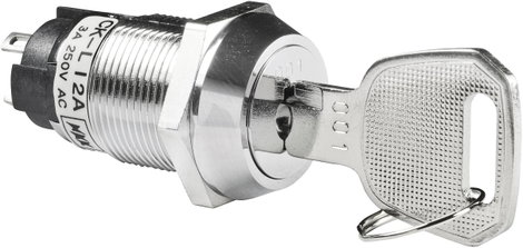 NKK Switches kulcsos kapcsoló, Ø19 mm, 250V/AC, 3A, CKL12BFW01