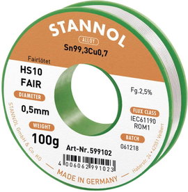 Forrasztóón Tekercs Stannol HS10-Fair Sn99.3Cu0.7 100 g 0.5 mm