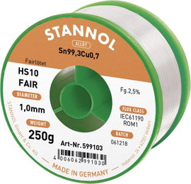Forrasztóón Tekercs Stannol HS10-Fair Sn99.3Cu0.7 250 g 1.0 mm