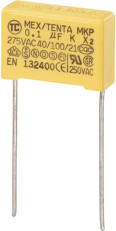 MKP-X2 zavarszűrő kondenzátor, radiális 0,1 µF 275 V/AC 10 % RM 15 mm 18 x 6 x 12 mm TRU COMPONENTS