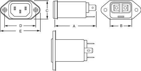 Hálózati szűrő műszercsatlakozó aljjal, 250 V/AC 3 A 1.5 mH TE Connectivity 6609006-5 2. kép
