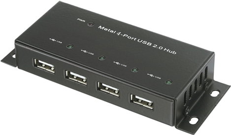 4 portos USB 2.0 hub, fém ház, falra szerelhető, fekete, Renkforce 1610328 2. kép