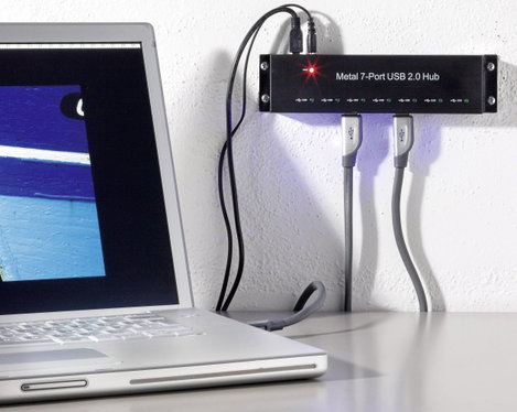 7 port USB 2.0 hub, fém ház, falra szerelhető, fekete, Renkforce 2. kép