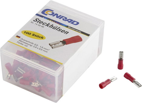Lapos csúszósaru hüvely 4,8 x 0,5 mm, részlegesen szigetelt, piros, 100 db, Tru Components 745122 2. kép