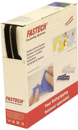 Tépőzár Felragasztható Bolyhos és horgos fél (H x Sz) 10 m x 10 mm Fekete Fastech B10-SKL999910 10 m