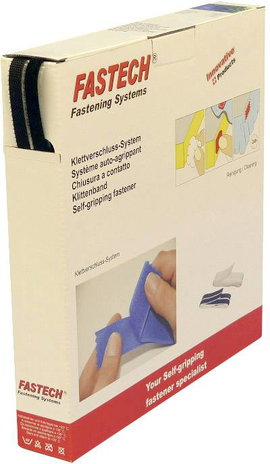 Tépőzár Felragasztható Bolyhos és horgos fél (H x Sz) 25 m x 10 mm Fekete Fastech B10-SKL999925 25 m