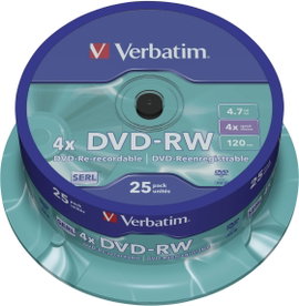 Írható DVD-RW 4.7 GB Verbatim 43639 25 db Újraírható