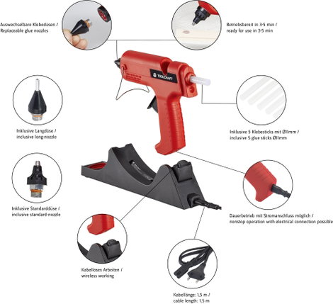 Vezeték nélküli melegragasztó pisztoly, 500 W, Toolcraft 11. kép